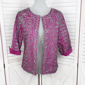 Joni B Braided Ribbon Design‎ Ethnic Boho Crop Blazer Jacket Pink Black Small